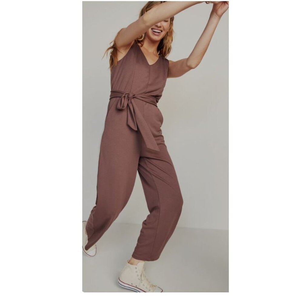 Old Navy | Brown Raisin Sleeveless Ponte-Knit Jumpsuit Viscose Blend | Medium - Picture 1 of 10